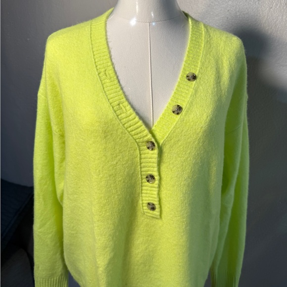 LOFT Neon Green Button Front Cardigan Sweater – Size M - Picture 1 of 7